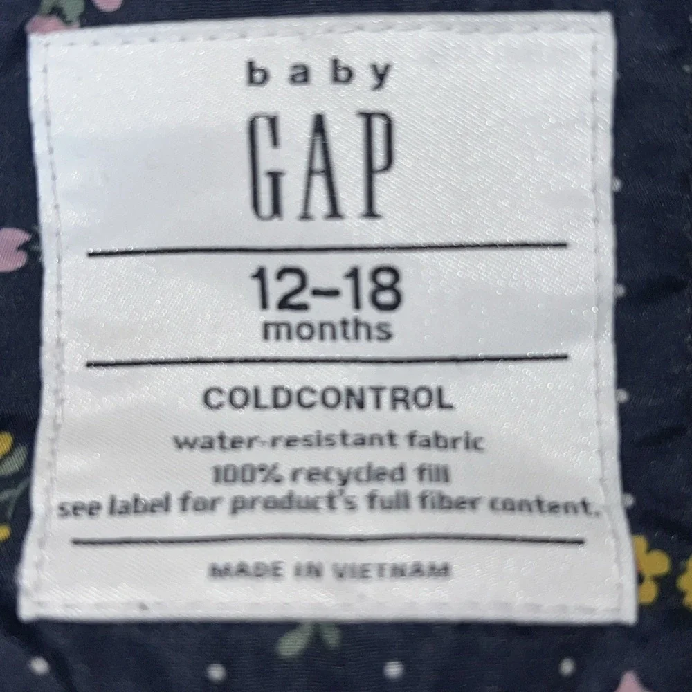 Baby Gap | Girls | 12-18 Months | Navy Floral Puffer Vest | Water Resistant